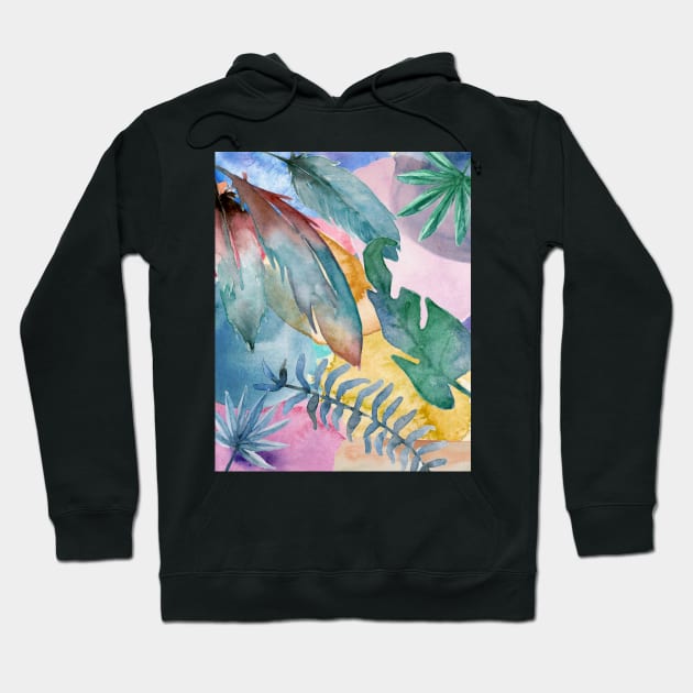 Colorful Watercolor Plants Pattern Hoodie by casualism